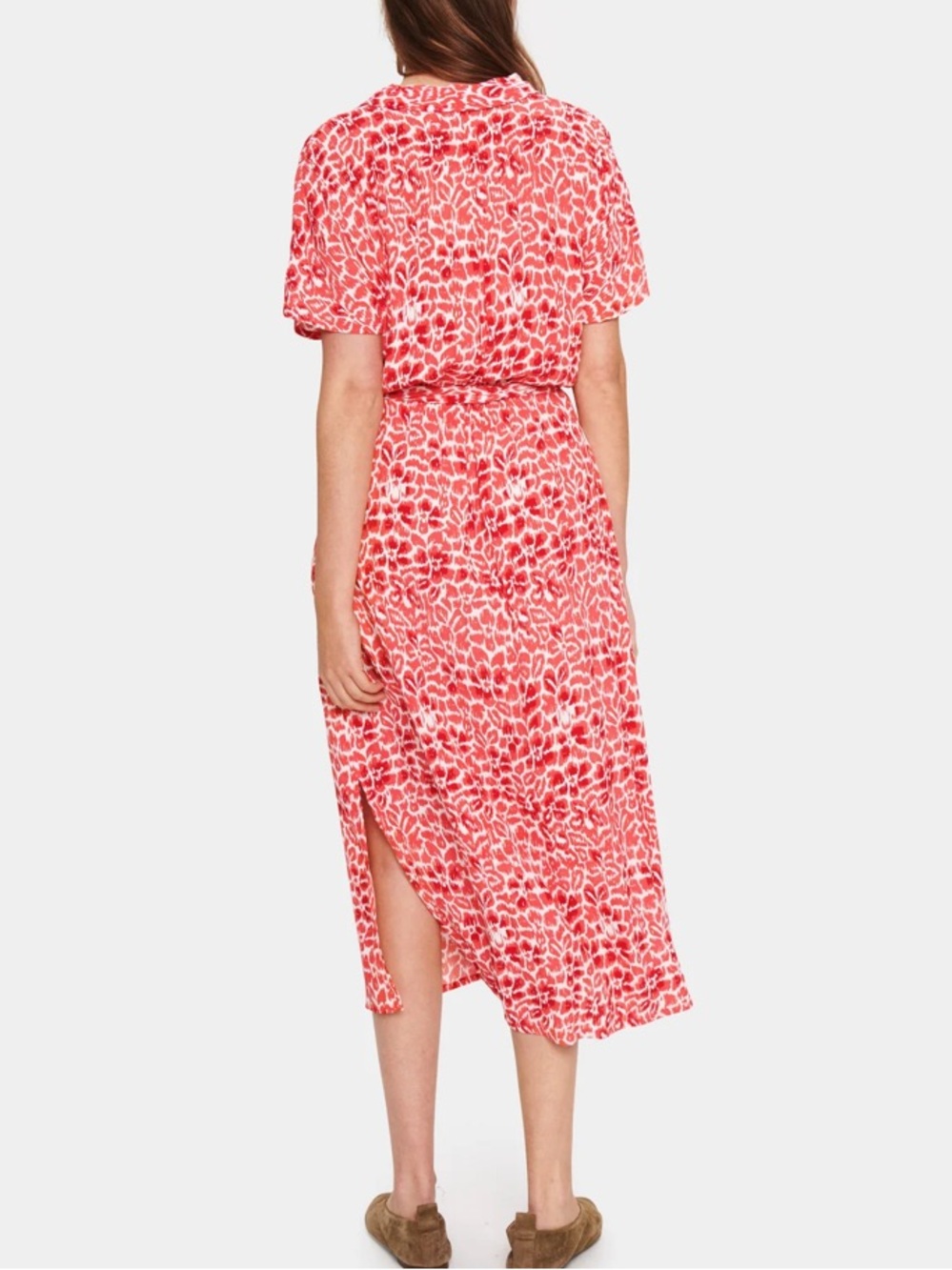 Red and White Animal Print Midi/Maxi Shirt Dress by Saint Tropez Size L - Picture 17 of 17